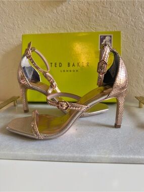 Ted Baker US Size 7.5 Rose Gold Strappy High Heel